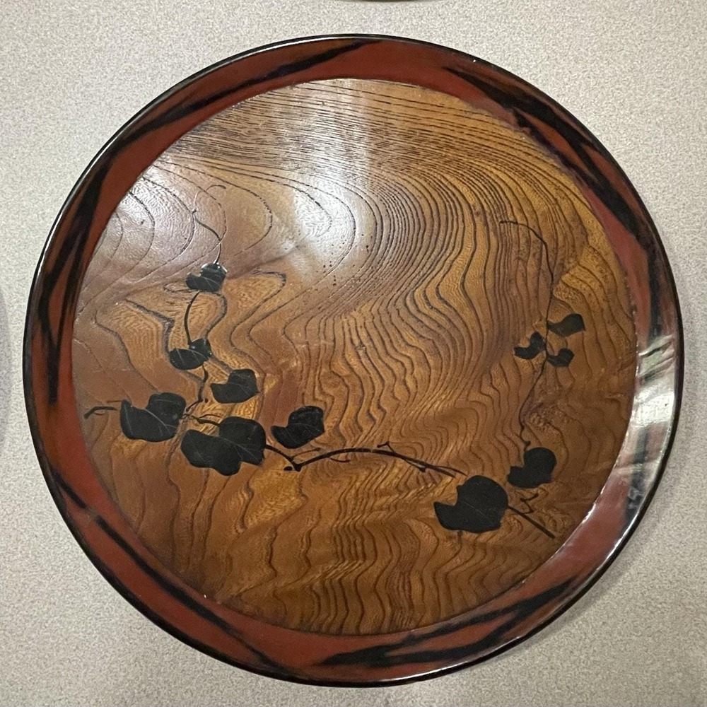 Set Of 3 Vintage Round 10" Japanese Wood Serving Tea Tray Plate Oriental Decor - Picture 4 of 16